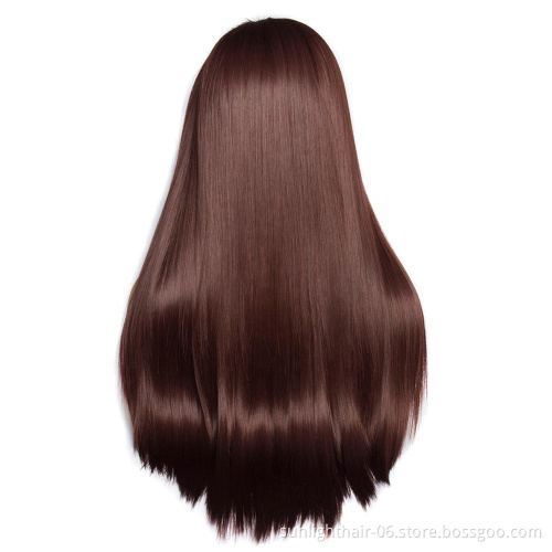 Cheap 99J/33 Silky Straight Wine Red Long Natural Glueless Heat Resistant Synthetic Fiber Hair Lace Front Wigs Cosplay for Woman